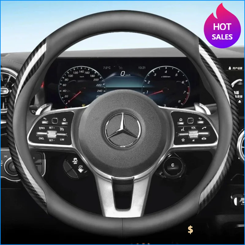 Leather Car Steering Wheel Cover for Mercedes Benz A35 EQS500 C350e C43 E200 E300 S63 S580e EQC400 EQE500 GLB200 A45s Accessory