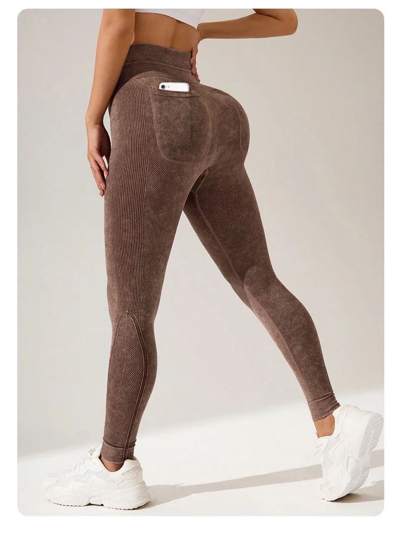 Damen Schnelltrocknende Yoga-Leggings mit Taschen, Hoher Taille, Po-Lifting-Effekt, Strukturierte Hüftformende Lauf- und Fitness-Sporthose – Detail 20