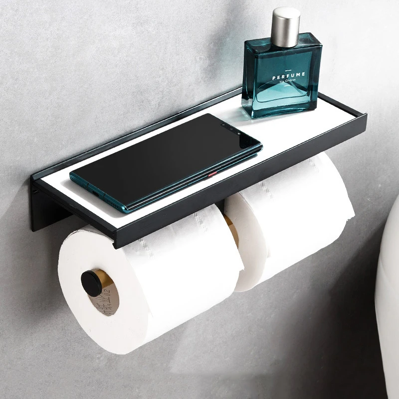 Black Toilet Tissue Holder White SLATE Bathroom Paper Roll Holder Wall-mounted Mobile Phone Holder Storage Rack Brushed Gold