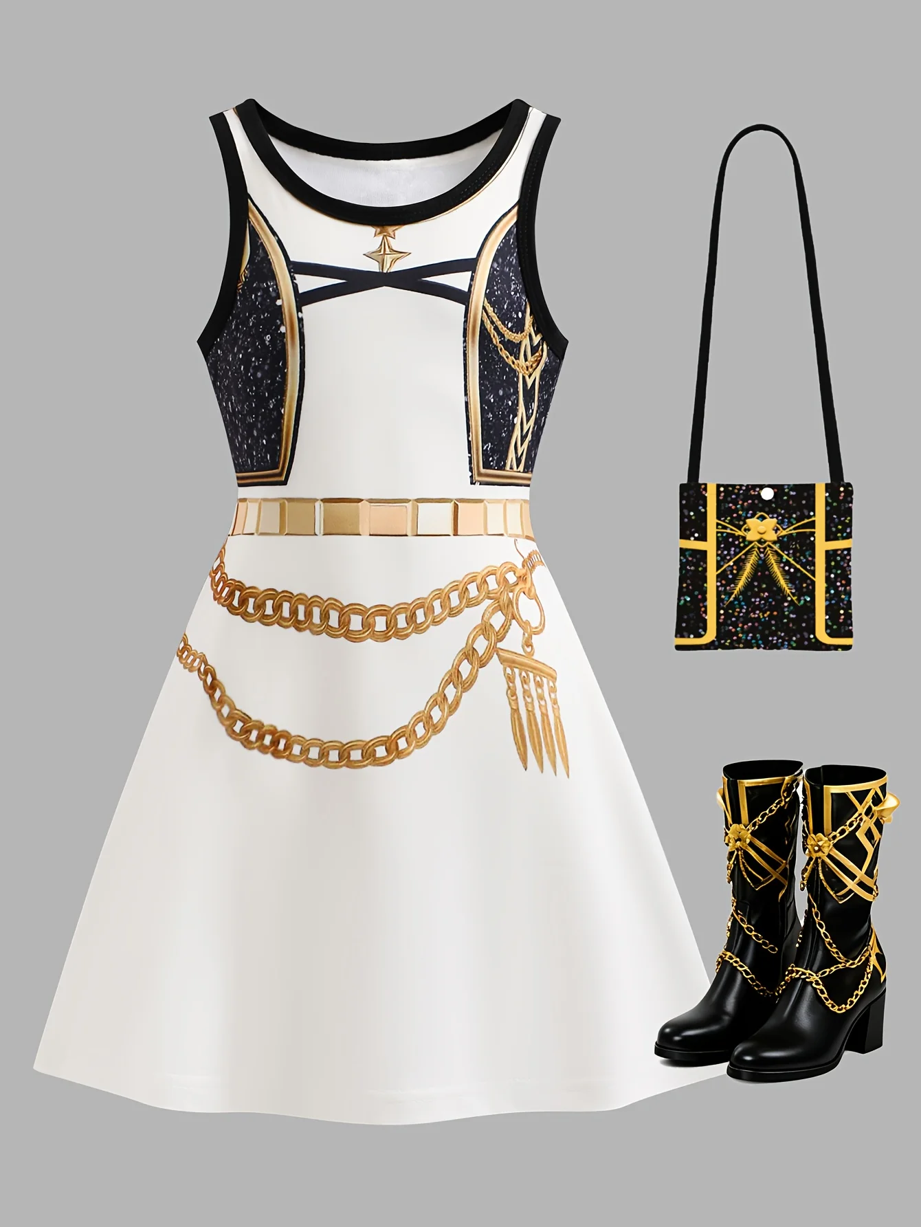 Girls' Tank Top Dress Stage Performance Summer Printed Sleeveless A-line Casual College Style Dress image 3