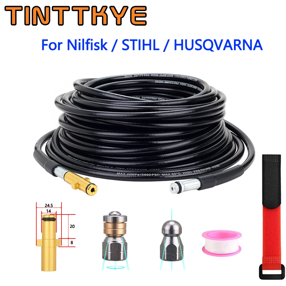 Idropulitrice Conduttura delle acque reflue Pulitore per tubi dell'acqua di scarico Kit tubo flessibile per draga a getto fognario per idropulitrice STIHL Husqvarna