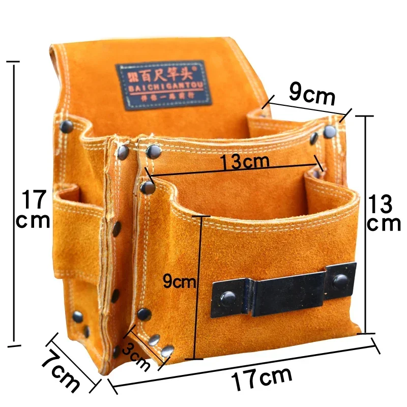 Woodworking Nail Waist Bag Cowhide Special Wear-resistant Tool Multi-functional Waist Men\'s Construction Sites Waterproof New