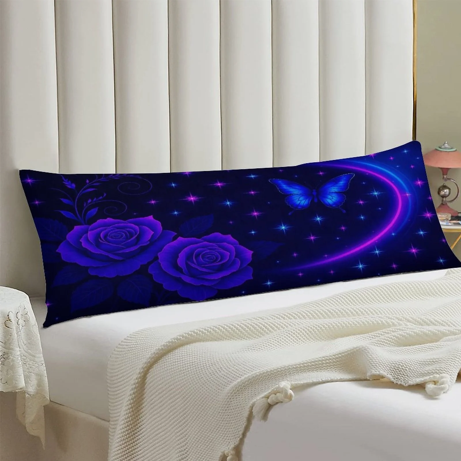 Body Pillowcase with Purple Rose, Moon And Butterfly Design, Fashionable And Trendy, Made of Plush Material. This Soft And Comfo