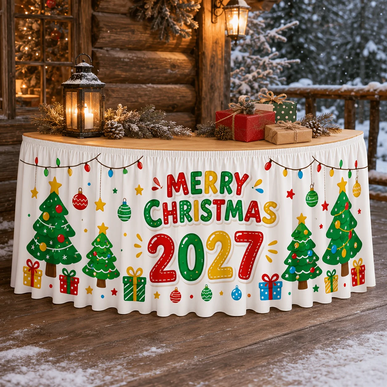 1 piece of tablecloth, Merry Christmas, 2027 Christmas tree, Gift box, Decoration, Christmas holiday party