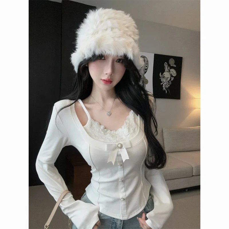 Sweet and Spicy Girl Pure Desire Pullover Top Women's Brushed Hair Thickened Inner Layer Bottom Shirt French Style Small Shirt