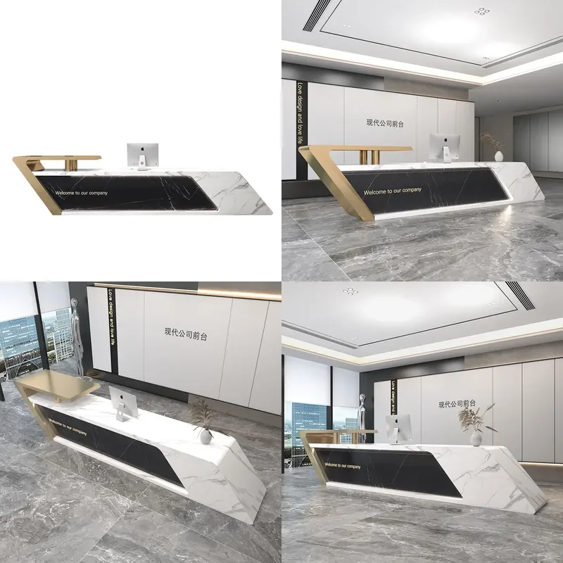 Luxury Stainless Steel Reception Desk Imitation Marble Counter for Beauty Salon Club Bar High End Front Office Furniture