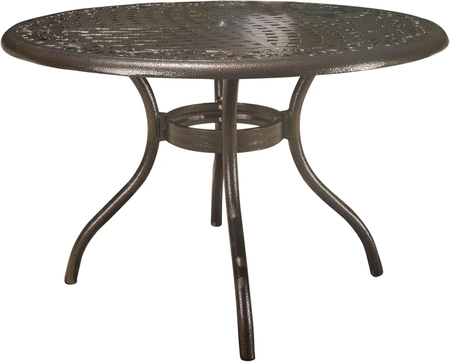 Phoenix Cast Aluminum Round Table, Hammered Bronze, Dimensions: 47.75”L x 47.75”W x 30.00”H