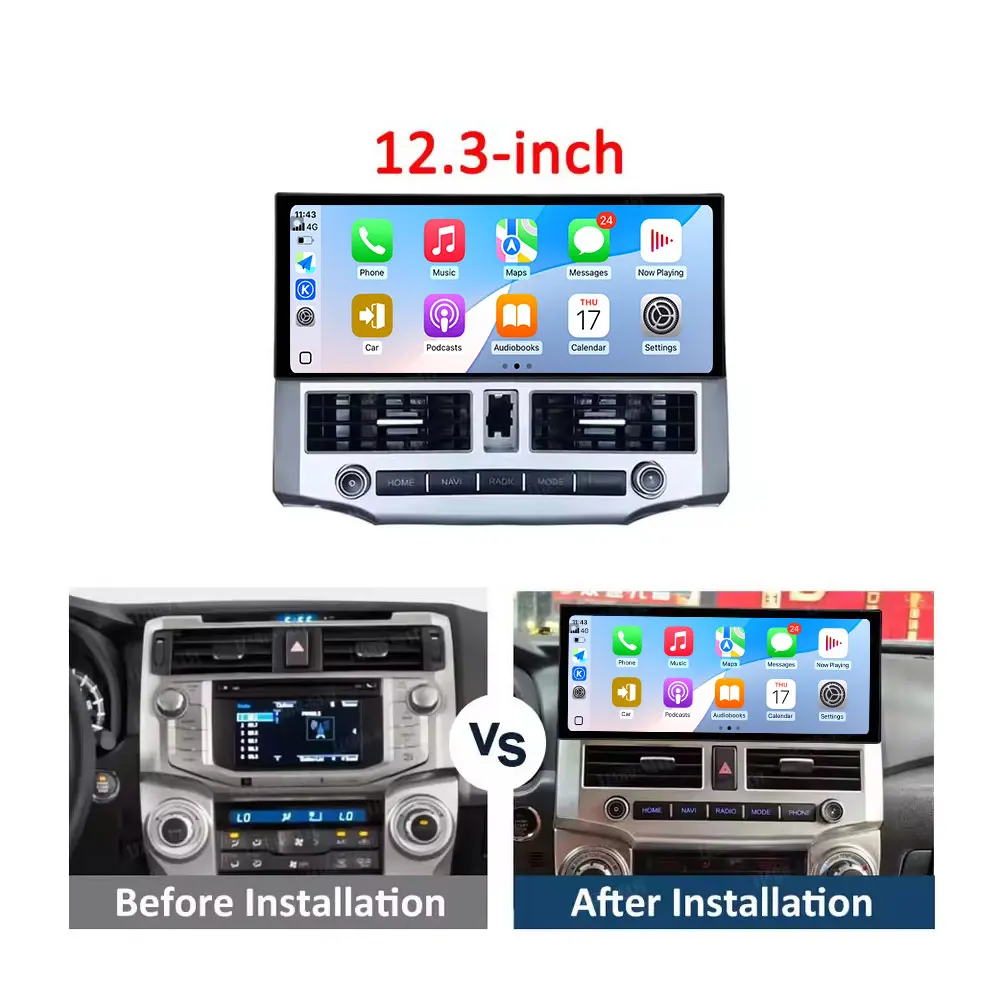 12.3 '' QLED Screen For Toyota 4Runner 2007 - 2021 Wireless Carplay Android 16 Auto 4G Car Video Multimedia GPS Navi BT Split