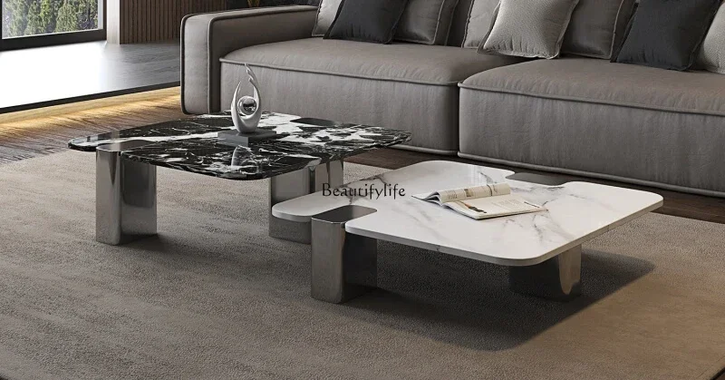 

ld 38 Italian minimalist square marble coffee table high and low coffee table combination