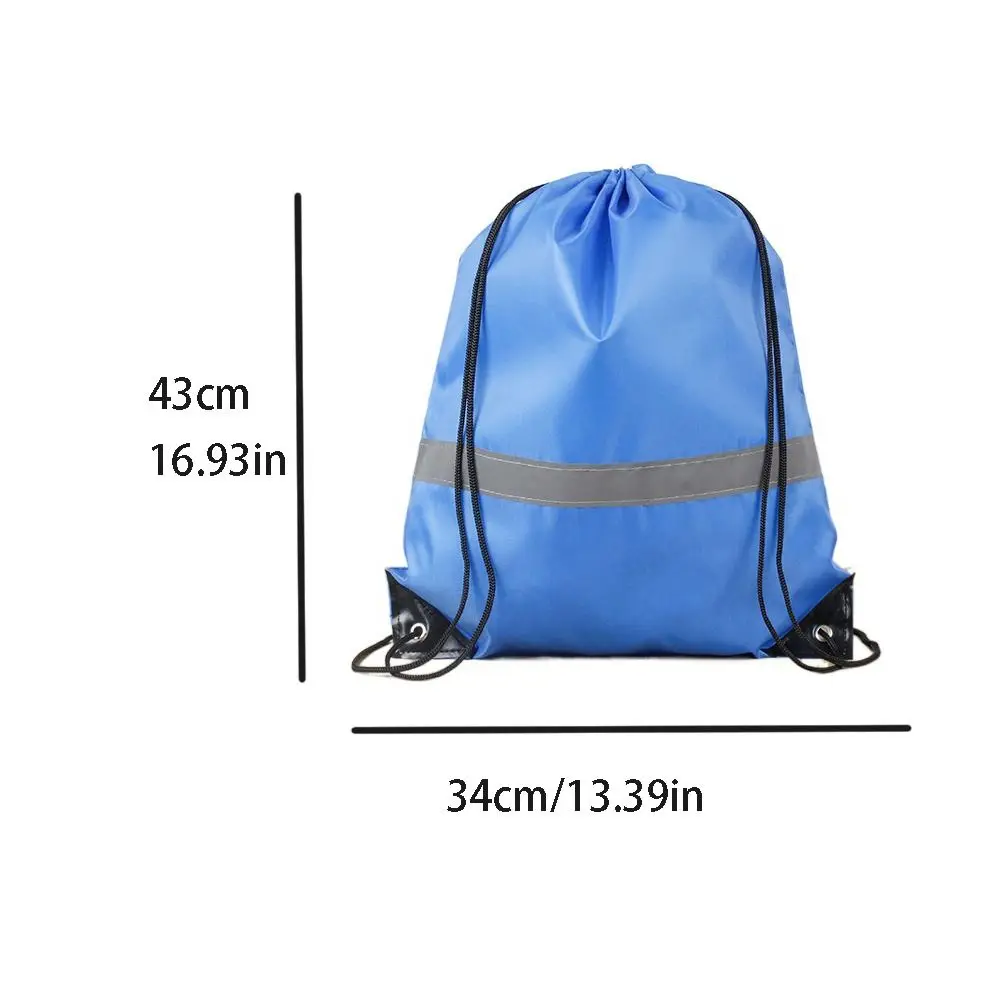 Reflective Stripe Drawstring Gym Backpack 210D Polyester Waterproof Nylon Sports Shoulder Bag All-Match Foldable Fitness Handbag