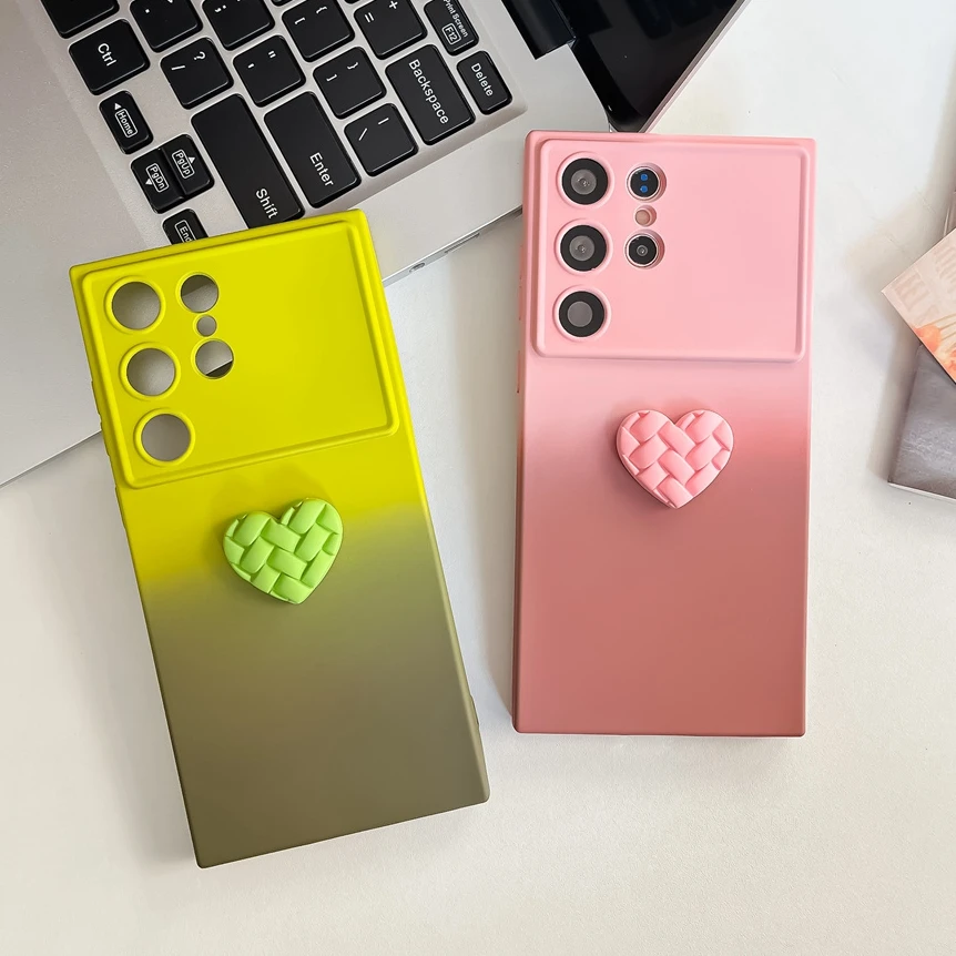 جرابات هاتف ثلاثية الأبعاد على شكل قلب الحب لسامسونج ، حماية العدسة ، غطاء من البولي يورثين الحراري الناعم ، Galaxy S21 ، S20 FE ، S23 ، S24 Ultra ، S22 Plus ، فاخر