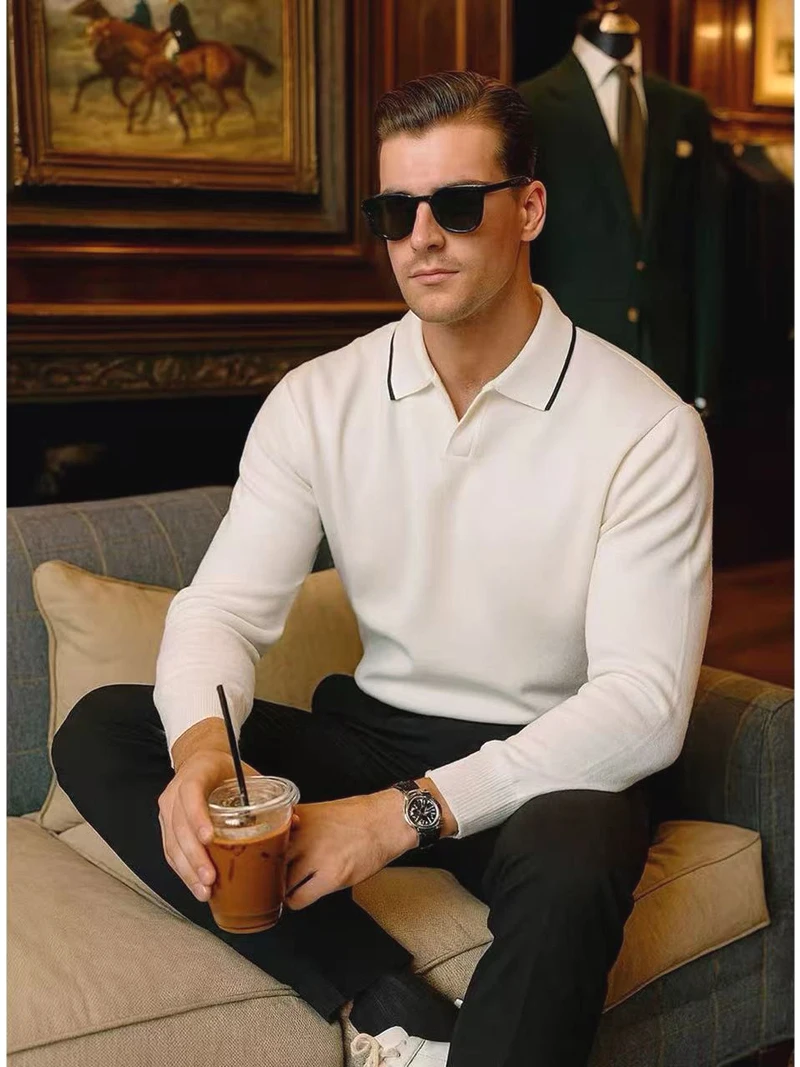 

Men's Knitted irt Long Sve V-Ne Slim Fit Sweatirt Color Blo Collar Woolen Tennis irt Trendy Comfortable Bre...