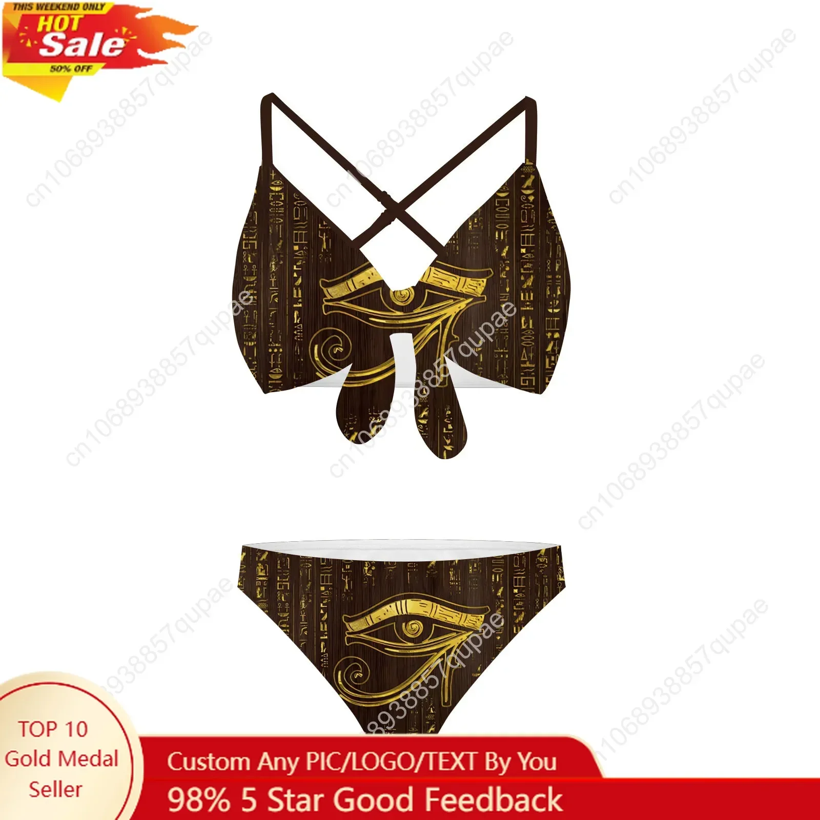Horus Egyptian God Eye of Egypt Bathing Suits Cross Strap Suspenders Swimsuits Womens Bikini Pool Party Beach Swimwear Beachwear