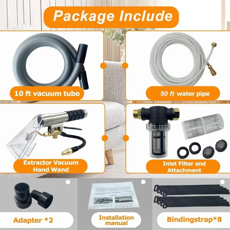 Shop Vac Extractor Kit (50 FT Wasserleitung) Besseres Vakuum-Extraktionsschlauch-Set mit Stab und Schlauch für Polsterung, Teppichreinigung und A