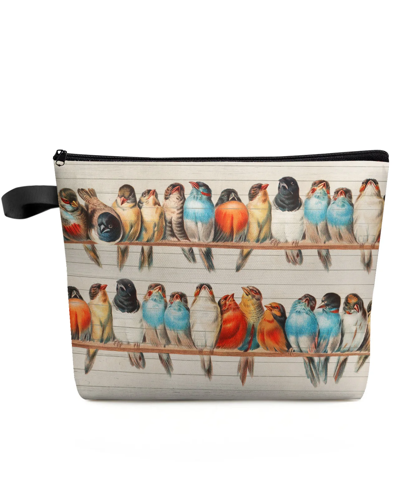 Wood Grain Bird Large Capacity Travel Cosmetic Bag Portable Makeup Storage Pouch Women Waterproof Multifunctional Pencil Case