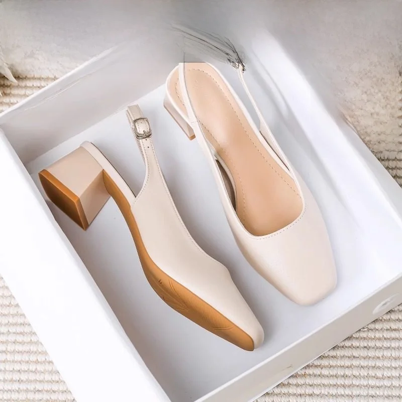 

Корейские женские кожаные сандалии с открытым носком, массивный каблук, рабочая одежда с квадратной головкой, модные слипоны Summer oes