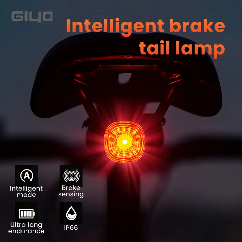 GIYO Bicycle Rear Light Bike USB Charge Taillight MTB Waterproof LED Smart Brake Sensing Rear Light Cycling Seatpost Taillight