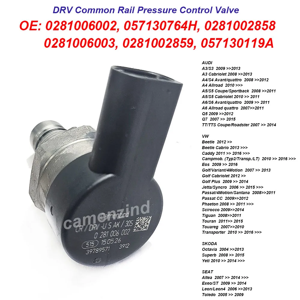OEM 0281006002 057130764H 0281002858 0281006003 0281002859 DRV Common-Rail-Druckregelventil 057130119A 03L130089A 059130090AH 057130755AH 8029372 Für AUDI A3 A4 A5 A6 Q5 Q7 TT S3 S4 S5 S6 Für SKODA