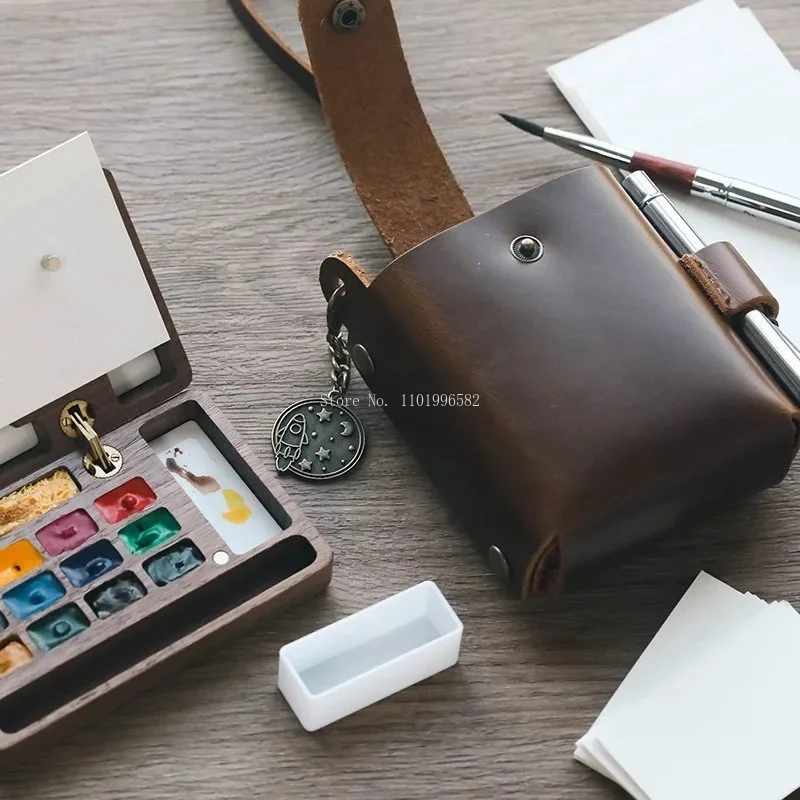 

Mini Portable Painting Bag Watercolor Paint Box Genuine Leather Storage Bag Palette Dedicated Bag Artist Outdoor Travel Set