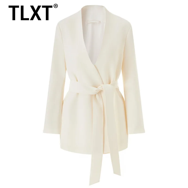 

TLXT модный женский кардиган с открытой передней частью, пиджак с поясом и v-образным вырезом, повседневная офисная верхняя одежда, легкое пальто 2025 XK1573