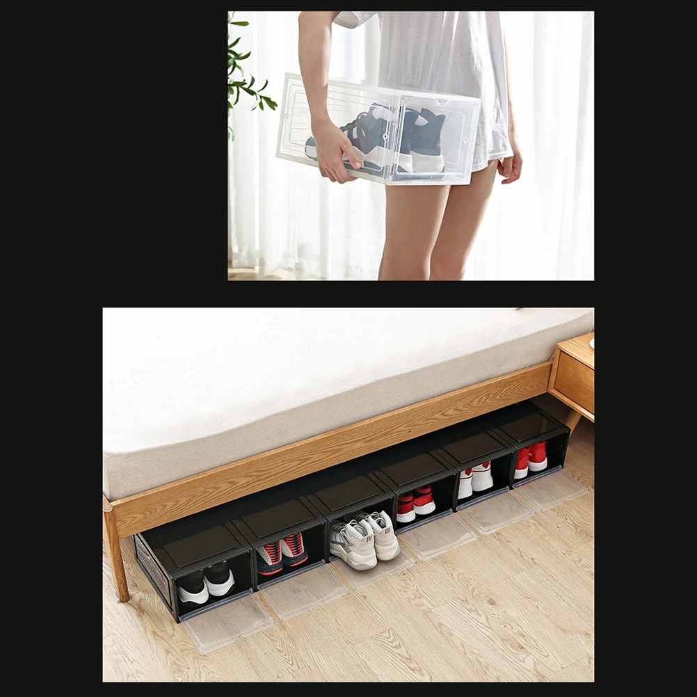 

1pc Thick Plastic Folding Clamshell Magnetic Basketball Shoe Box Shoe Storage Box Sturdy Shoes Container for Home (Black)