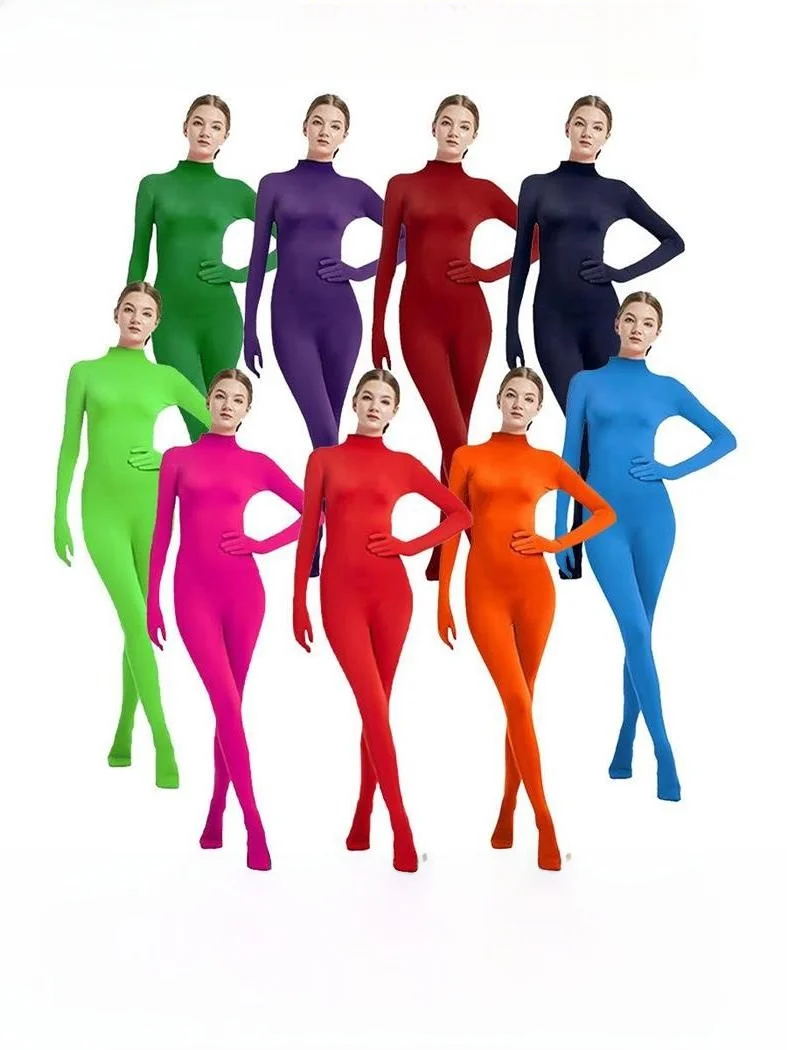 Women's Tight One-Piece Suit Full Body Stage Performance Outfit Hand And Foot Included Pure Color Cross-Border Jumpsuit