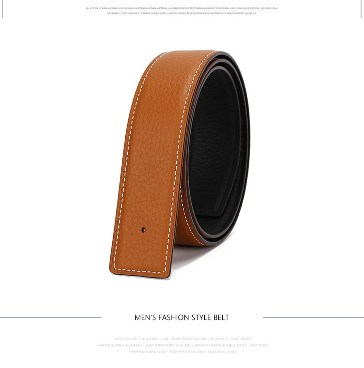 No Buckle Luxury Ultra-thin Pointed New Mens Litchi Grain Holes Belt Brand Male Genuine Two Sides Strap Jeans Belts 3.2/3.8cm