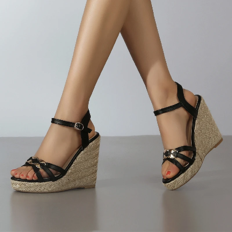 Wedge Shoes Sandals For Women Summer Flip Flops Large Size 44 45 50 Knitted High Heels Gladiator Casual Red Party Shoes Ladies