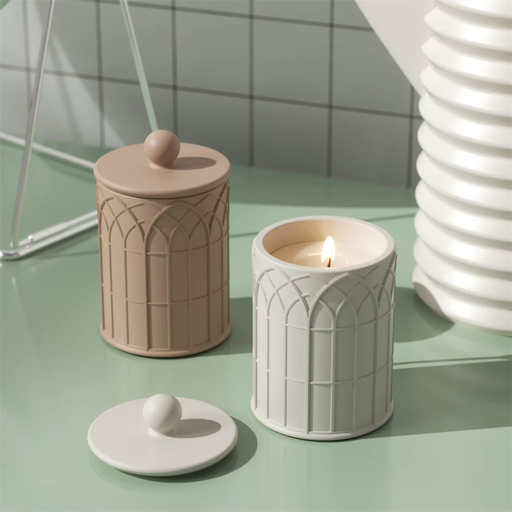 

Nicole Cathedral Light Candle Jar Silicone Molds for Concrete Candle Vessel Jesmonite Mould Candle Wick Handmade Tool