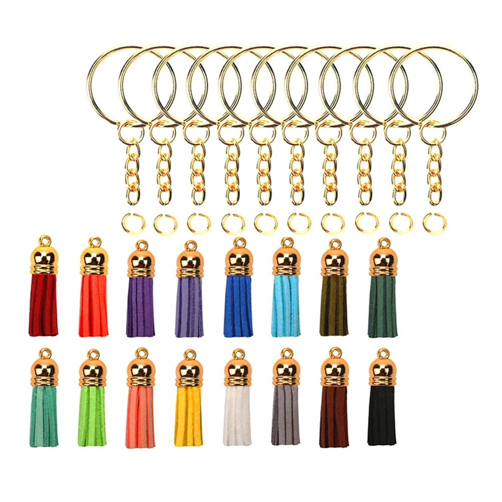 

50Sets Flowing Tassel Keychain DIY Metal Rings Pendants for Keys Bag Decoration Craft Jewelry Making Gift Idea