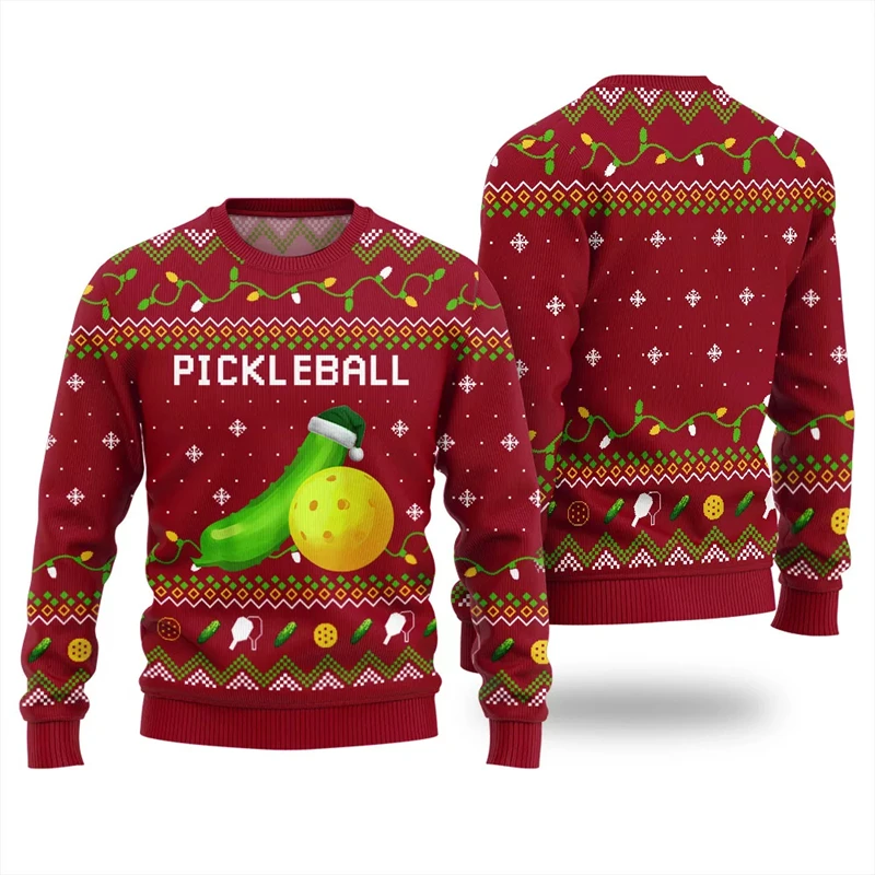 Funny Pickleball Ugly Christmas Sweater For Men Fashion Holiday Xmas Gift 3D Printed Sweatshirt Casual Oversized Pullovers Tops