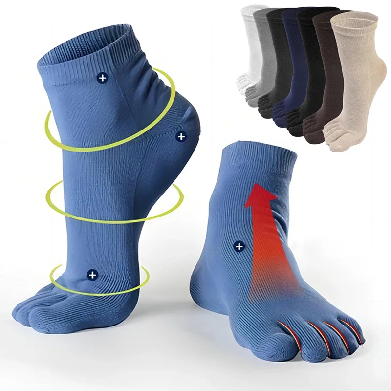 

Five Finger Pure Cotton Socks Odor Sweat-absorbing Comfortable Spring Autumn Mid Tube Sock Versatile Solid Color Split Toe Socks