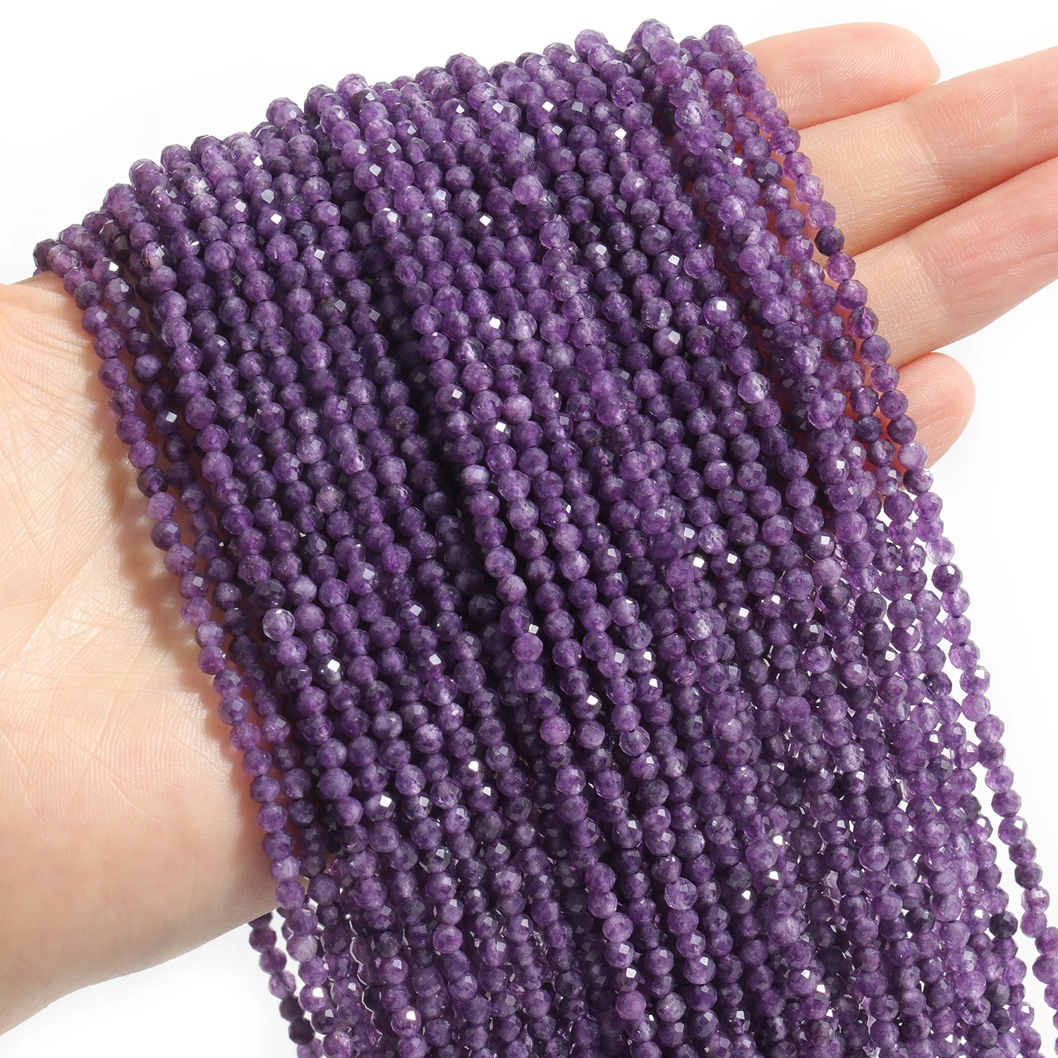 Großhandel Facettierte 3-4mm Naturstein Lila Amethyst Perlen Runde Kleine Lose Perlen für Schmuckherstellung DIY Armbänder Halsketten – Detail 4