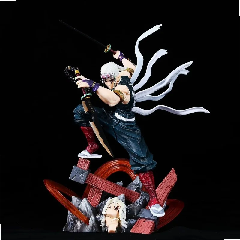 Demon Slayer GK Tengen Uzui Figure Statue Dual Head Sculpt Sound Hashira Anime Collectible Model