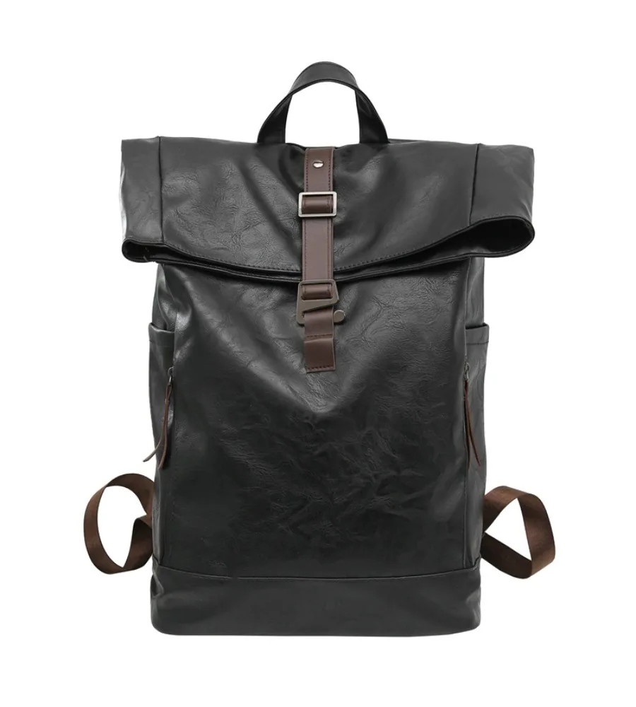 Soft leather versatile hand carry backpack trendy cool casual retro student schoolbag folding backpack large capacity