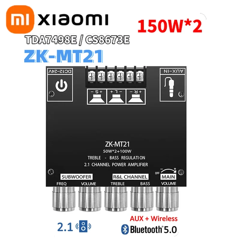 Xiaomi ZK-MT21 Digital Power Amplifier Board 2x50W+100W 2.1 Channel Subwoofer AUX Audio Stereo Bluetooth 5.0 Bass Amplifier