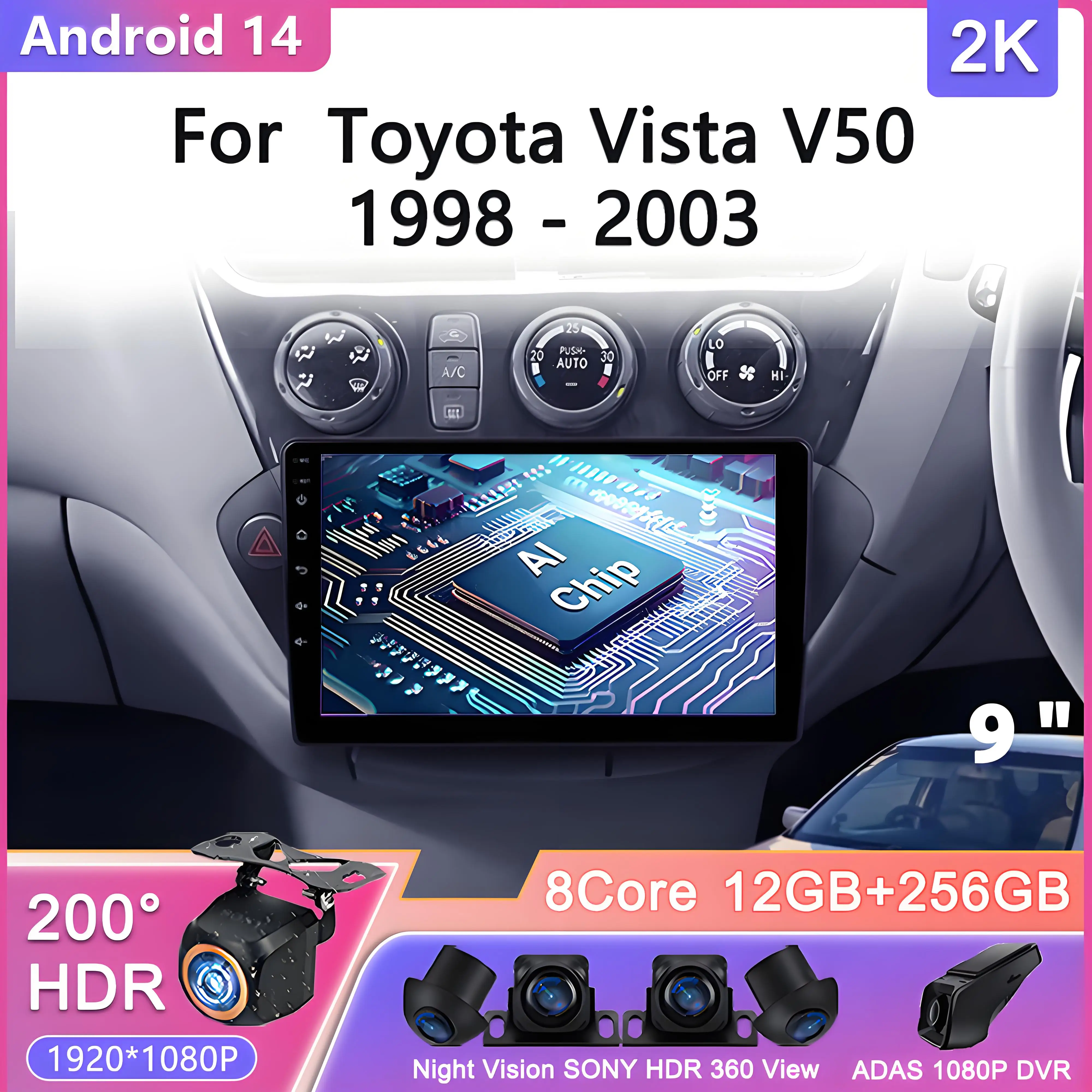 

Android 14 For Toyota Vista V50 1998 - 2003 Carplay AutoCar Radio Multimedia Video Player Navigation No 2Din 2 Din DVD Vehicle