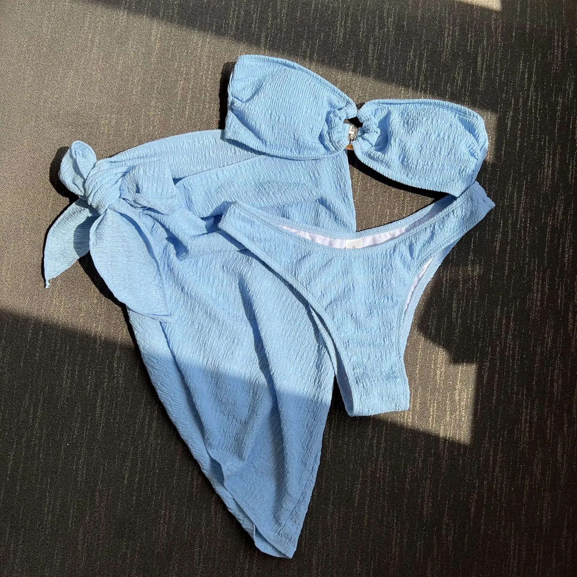 أطقم بيكيني مثيرة على شكل حلقة العصابة مكونة من ثلاث قطع مع تنورة غطاء ملابس سباحة ملابس شاطئ ملابس سباحة رفيعة بيكيني تانكيني