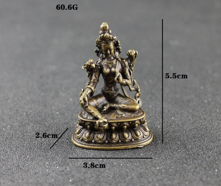 1PC Green Apron Small Bronze Statue Tara Buddha Statue Buddhist Figure Statue