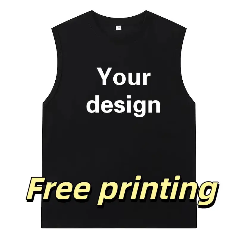 Cotton Men's Sleeveless Shirt Customized Personalized Design Logo Printing Name Gym Training Clothes DIY Vest