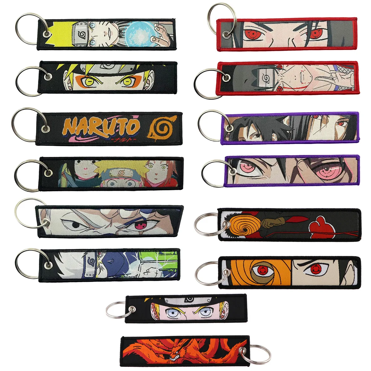 Étiquette tissée Naruto Anime, Itachi Sasuke, Kakashi grill, porte-clés, décoration de sac, pendentif d\'accessoires, jouets pour enfants, cadeaux