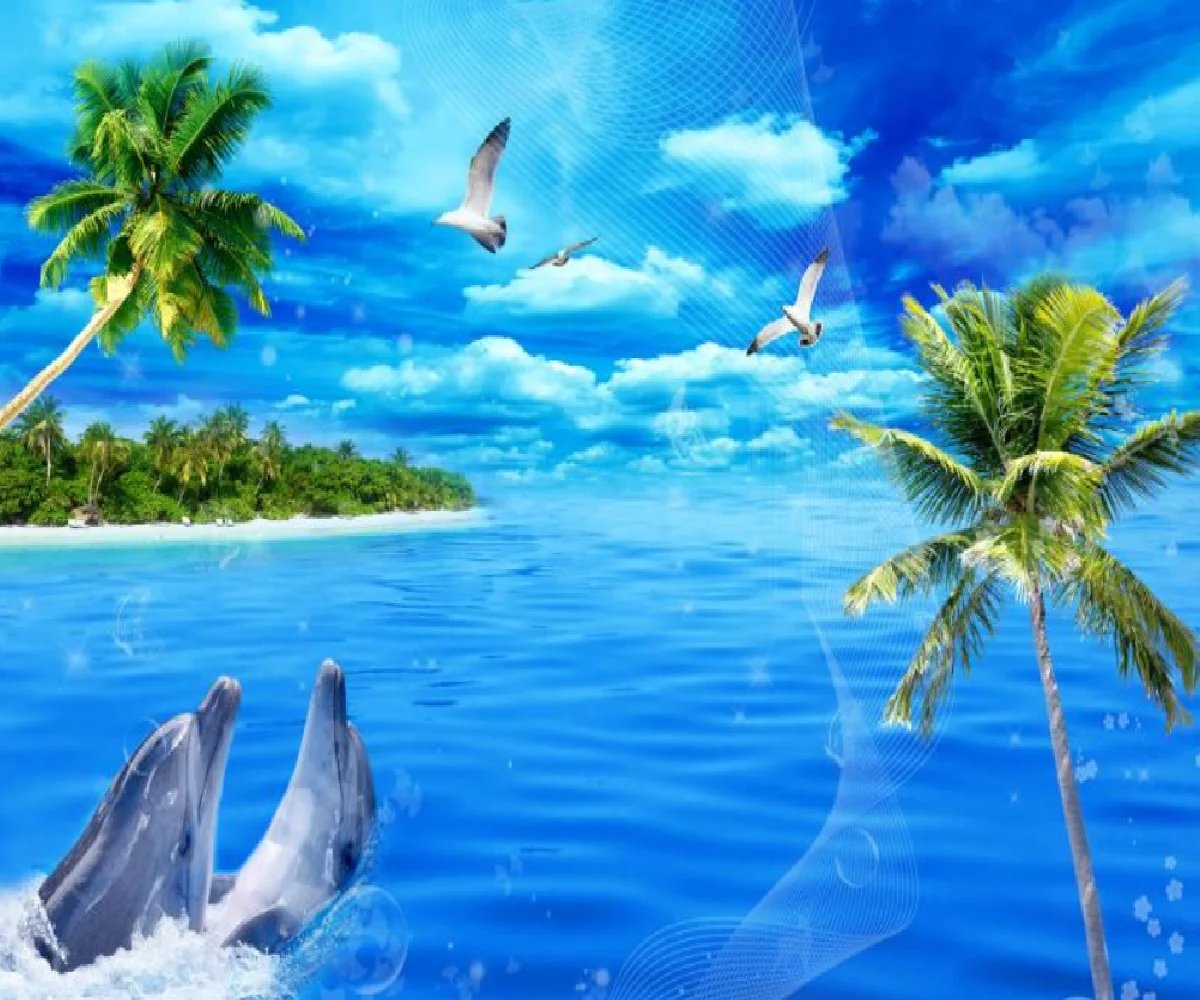 Customized Wallpaper Children's Room Dolphin Sailing Sea View Photo Decoration Painting 3D Wallpaper Background papel tapiz