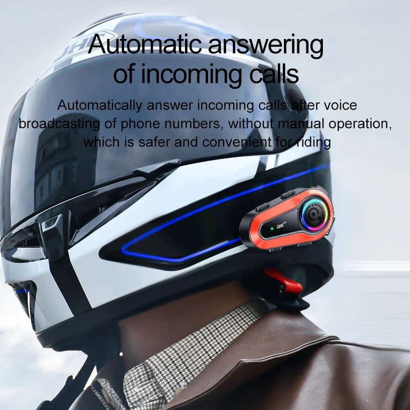 Q08-2X intercom bluetooth headset für motorrad helm neue wasserdichte fahrer hands free intelligence ai sprach anruf musik earphon