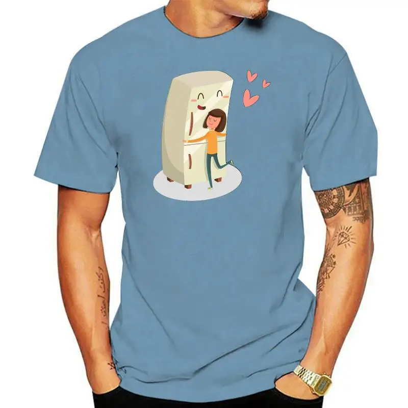 Woman Hugging Cute Refrigerator WomenS Tee -Image By Adults Casual Tee Shirt