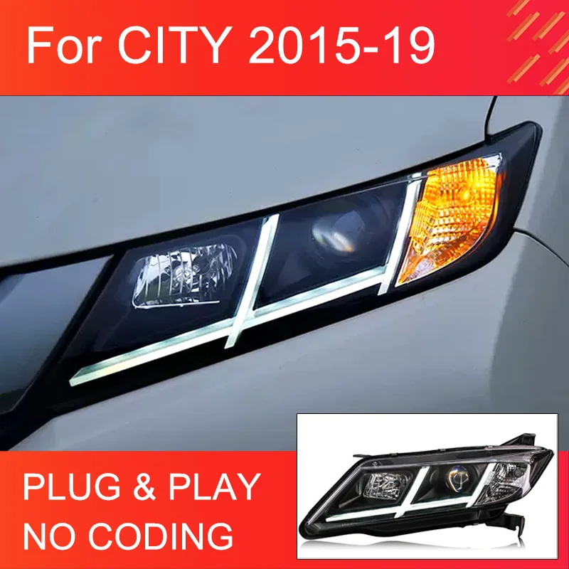 1 Pair LED Headlight Assembly for Honda CITY 2015-2019 Headlights Plug and Play with LED DRL Day Light Front Head Lights