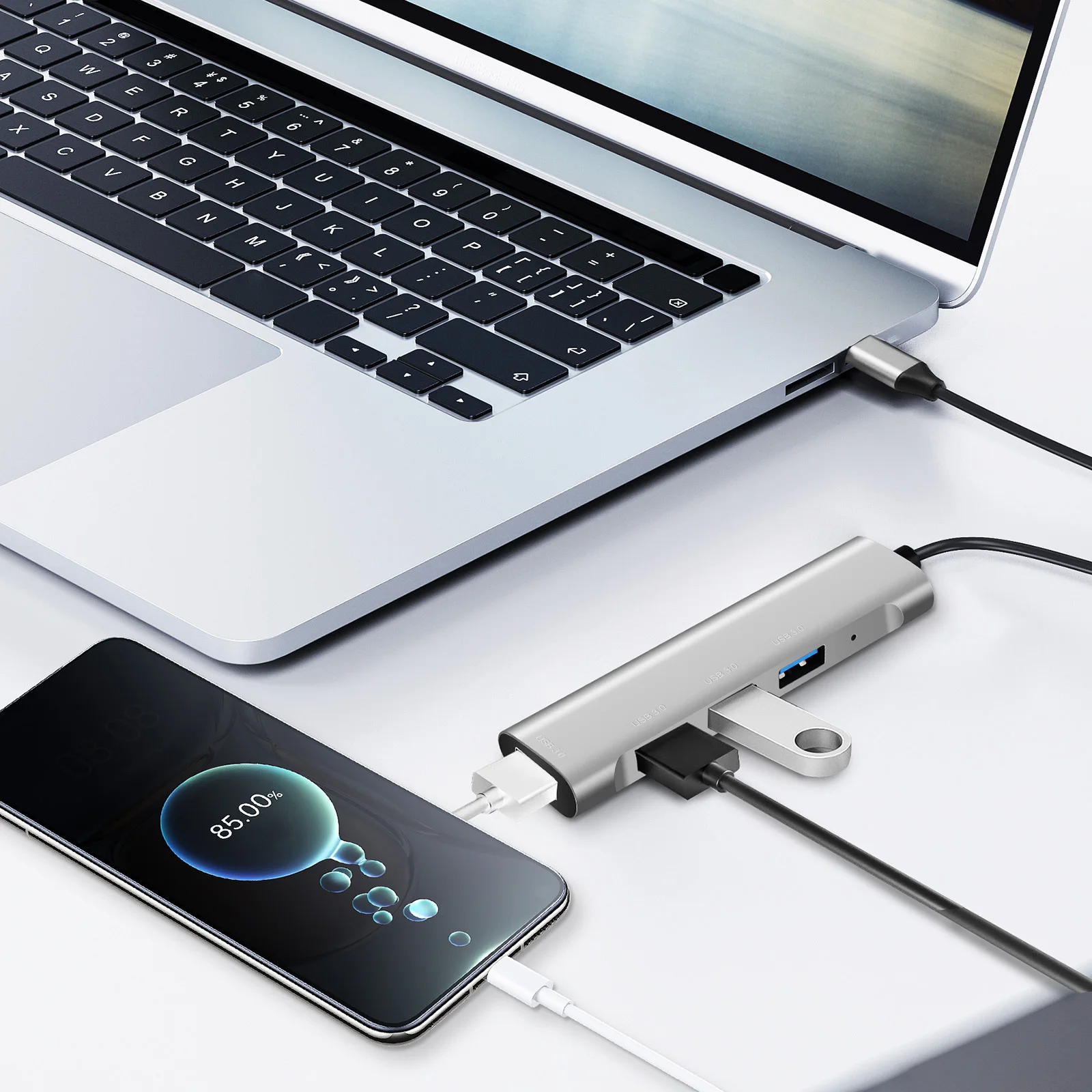 

4 Port USB-C Hub with High Speed Data Transfer and Charging Support for Laptop Pc Multiple USB Connectivity USB Hub