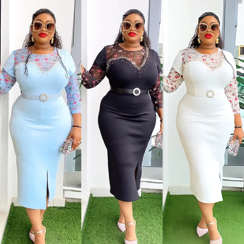 

African Fashion Women's High-Waisted Evening Dress Plus Size Organza Patchwork Dress