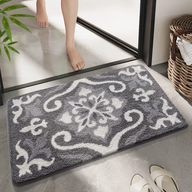 Simple Geometric Bath Mats Strong Water-absorbent Anti-slip Carpet Flocked Home Bathroom Quick-drying Foot Mat