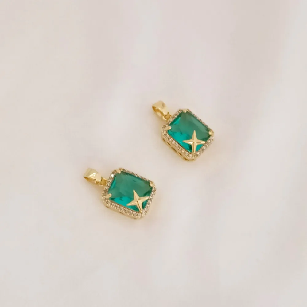 14K Gold-plated Zircon Crystal Rectangular Sunflower Seed Pendant, Lake Blue and Green DIY Necklace Pendant Material