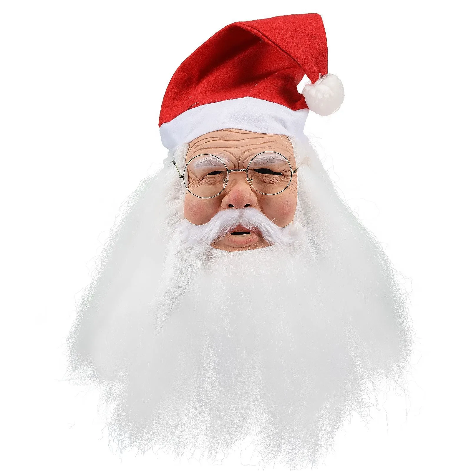 عيد الميلاد سانتا كلوز قناع اللاتكس سانتا كلوز نفس النمط غطاء رأس اللاتكس الأبيض اللحية الرجل العجوز قناع الدعامة لعب الأدوار غطاء رأس